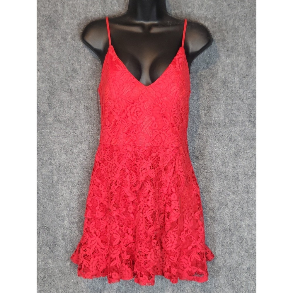 Speechless‎ Red Floral Lace Mini Dress Sleeveless V Neck Party Cocktail Women M